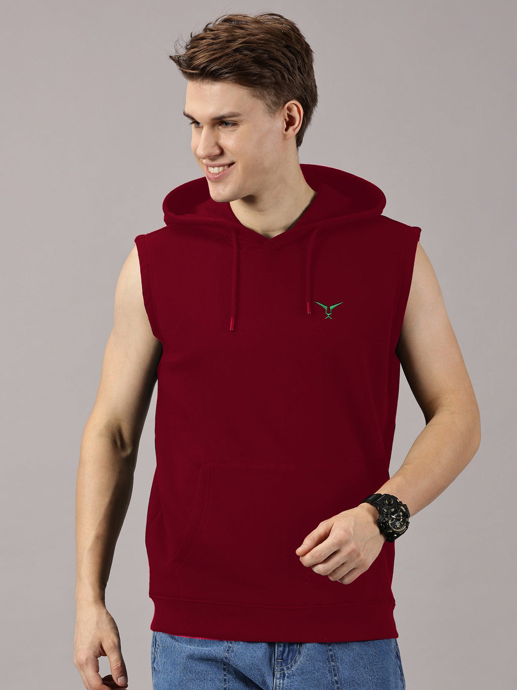 Sweatshirt :Solid Sleeveless Hoodie