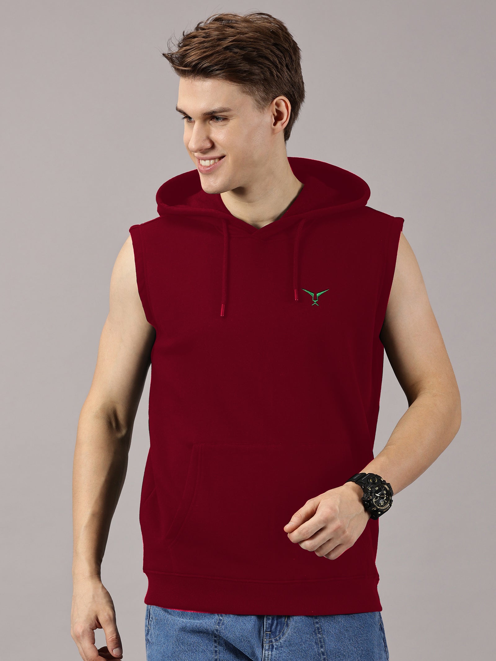 Sweatshirt :Solid Sleeveless Hoodie