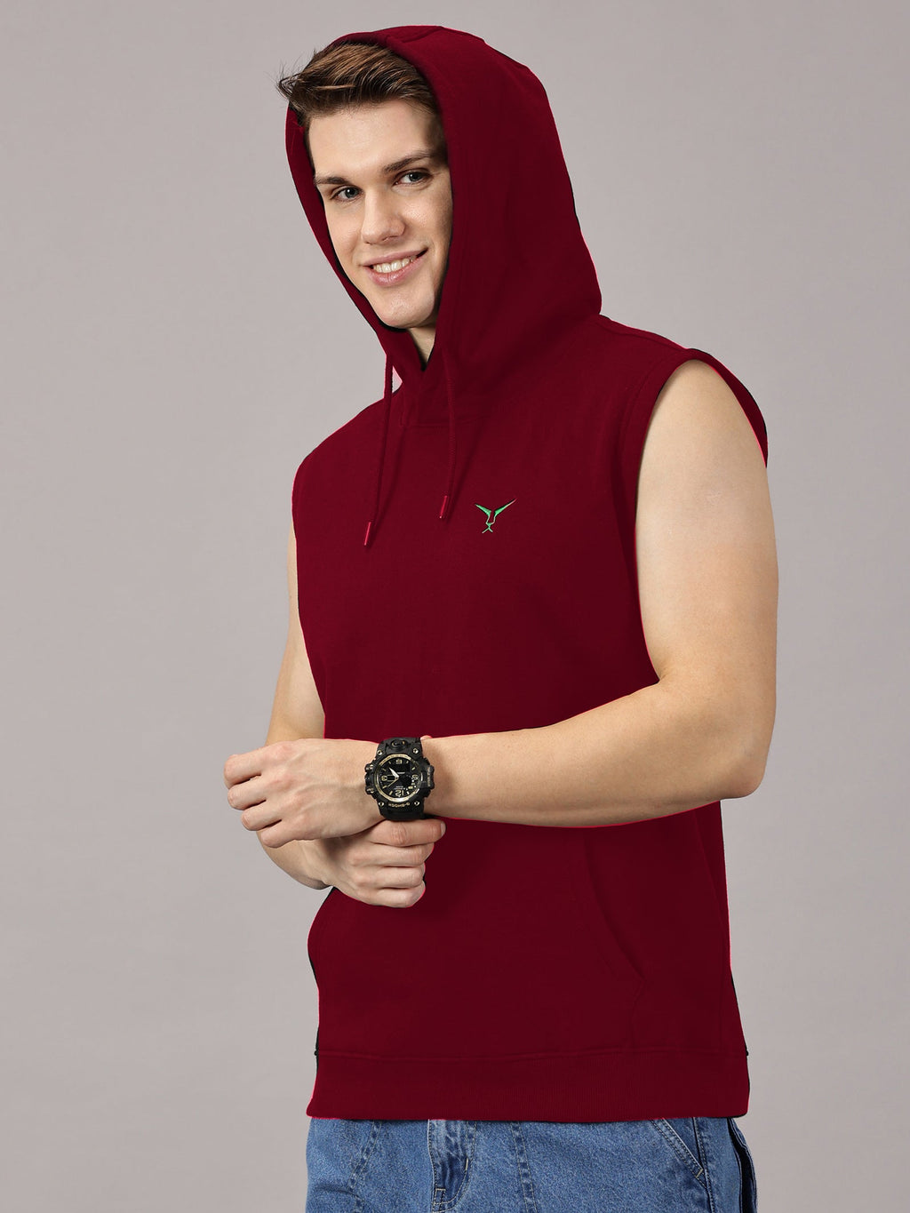 Sweatshirt :Solid Sleeveless Hoodie