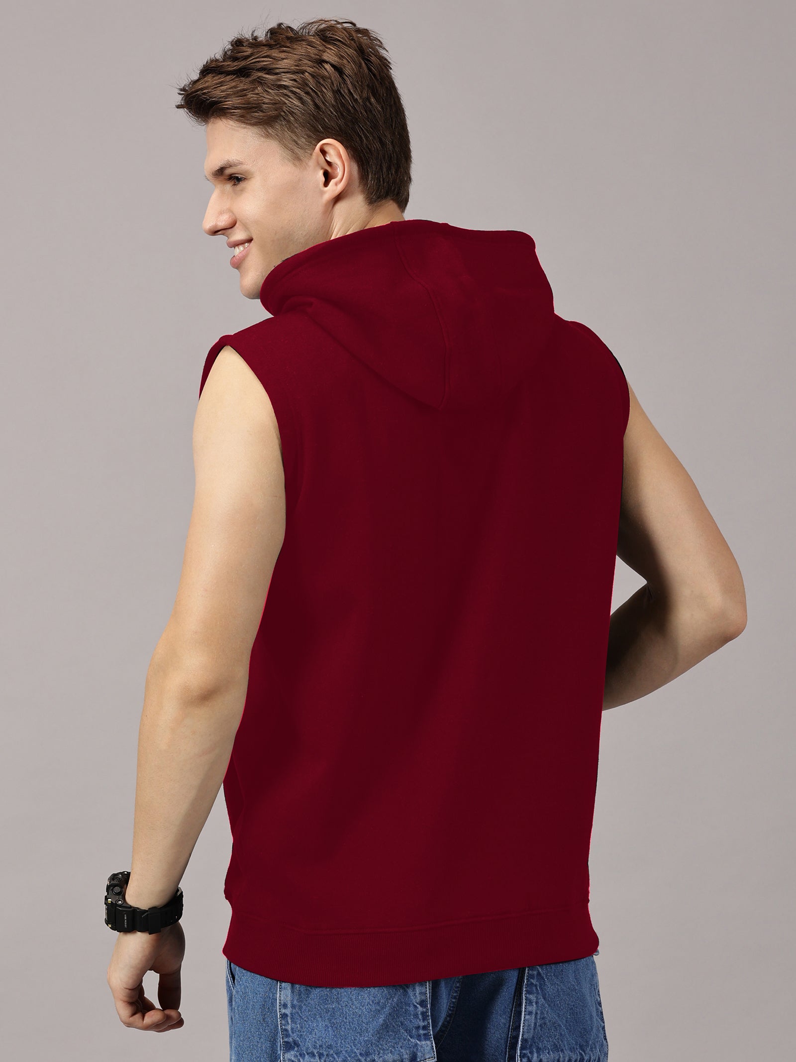 Sweatshirt :Solid Sleeveless Hoodie