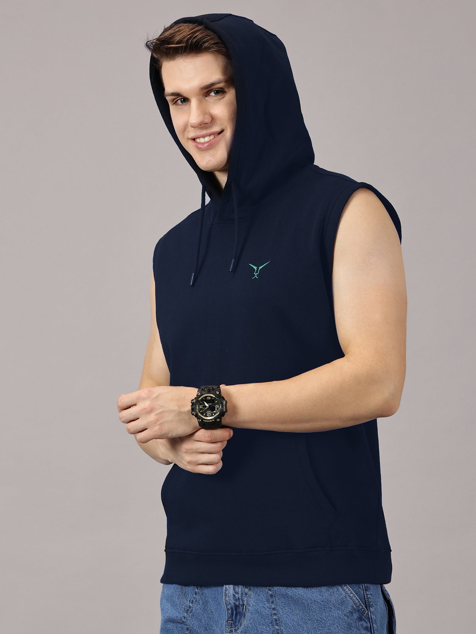 Sweatshirt :Solid Sleeveless Hoodie