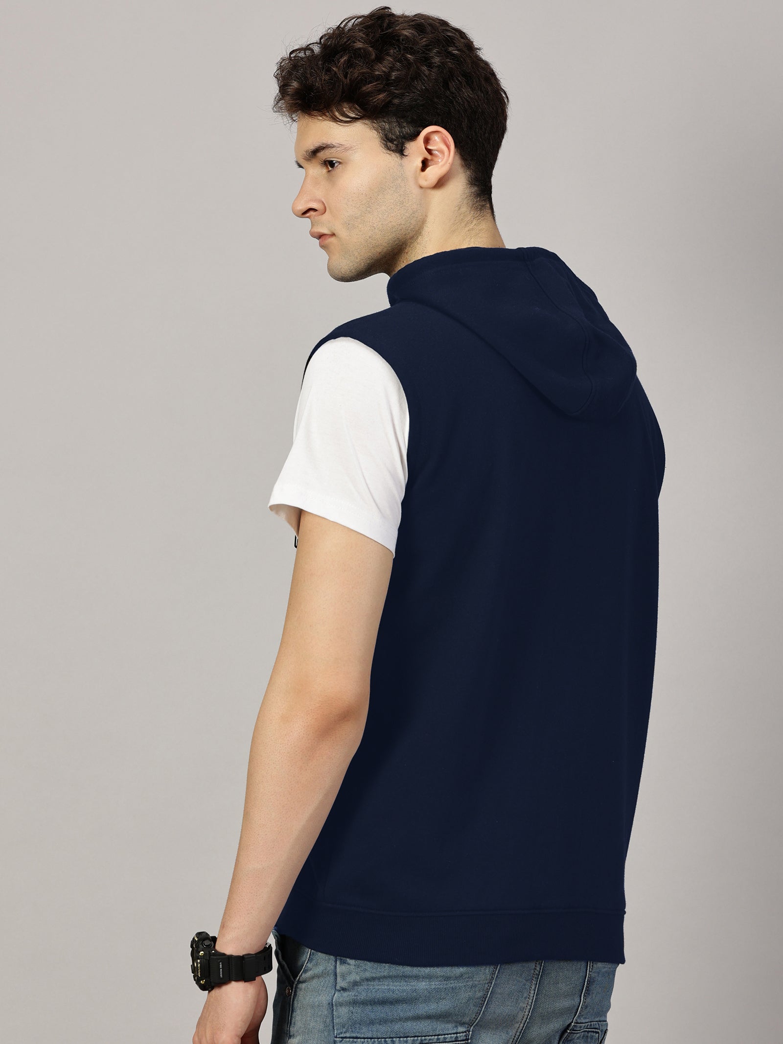 Sweatshirt :Solid Zipper Sleeveless Hoodie