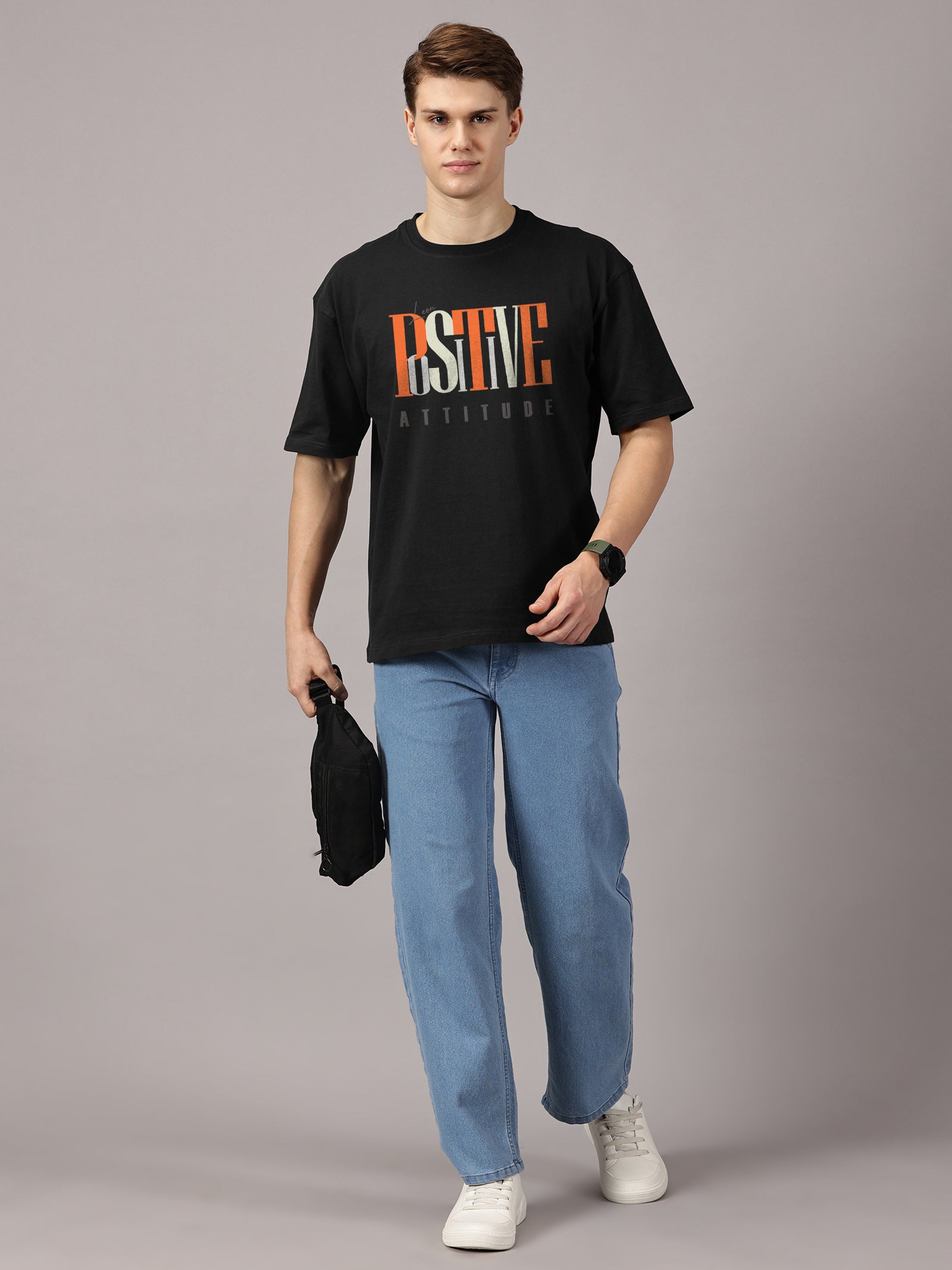 Oversized : Positive Attitude Printed T-Shirt