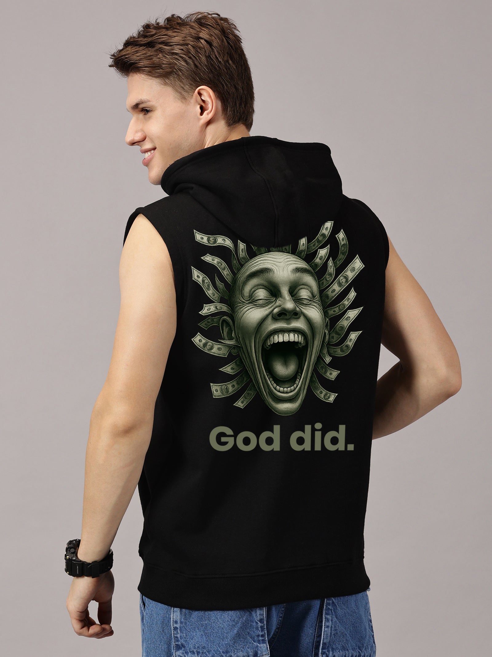 Sweatshirt ::God Did Printed Sleeveless Hoodie