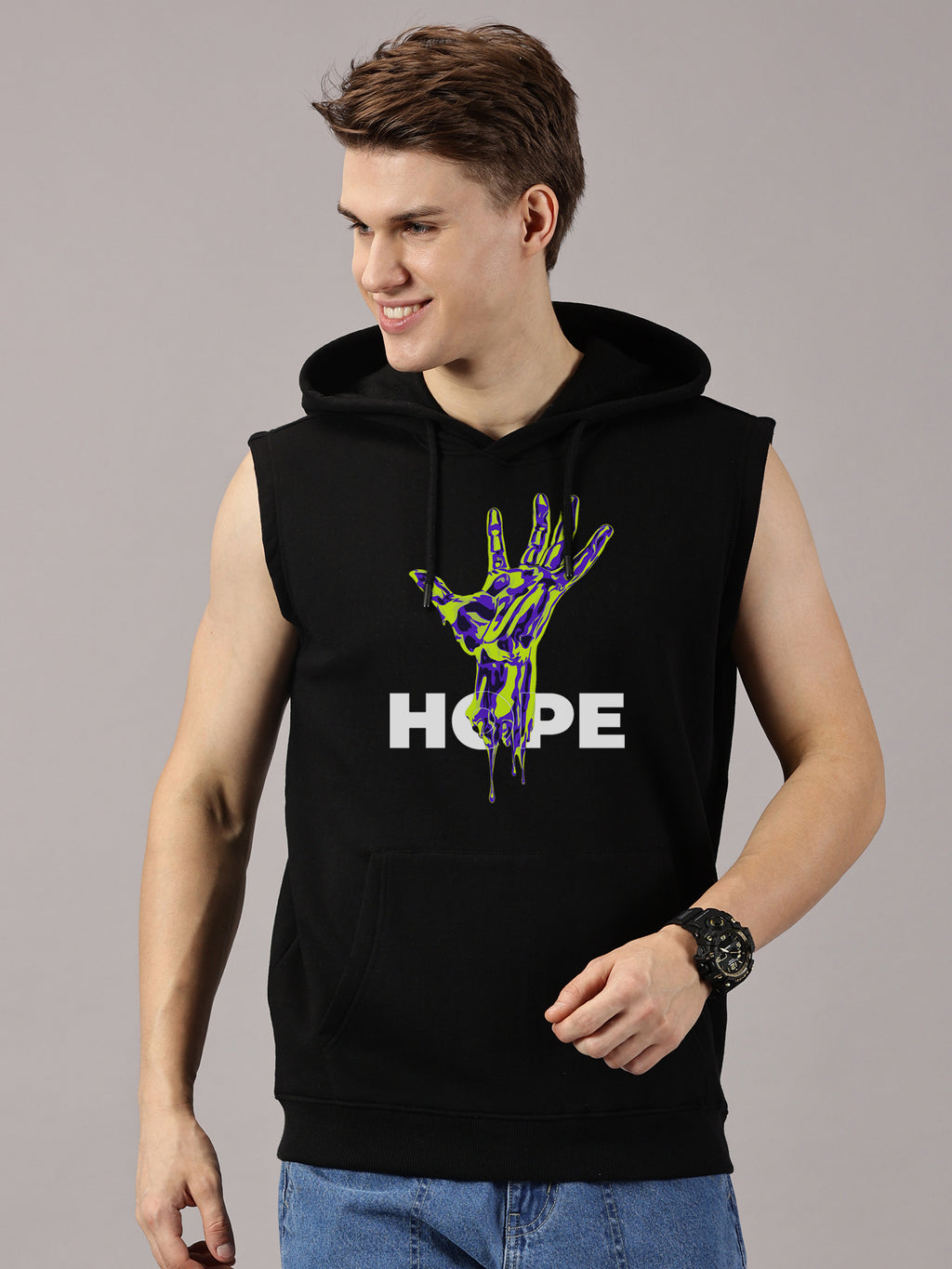 Sweatshirt ::Hand Hope Printed Sleeveless Hoodie