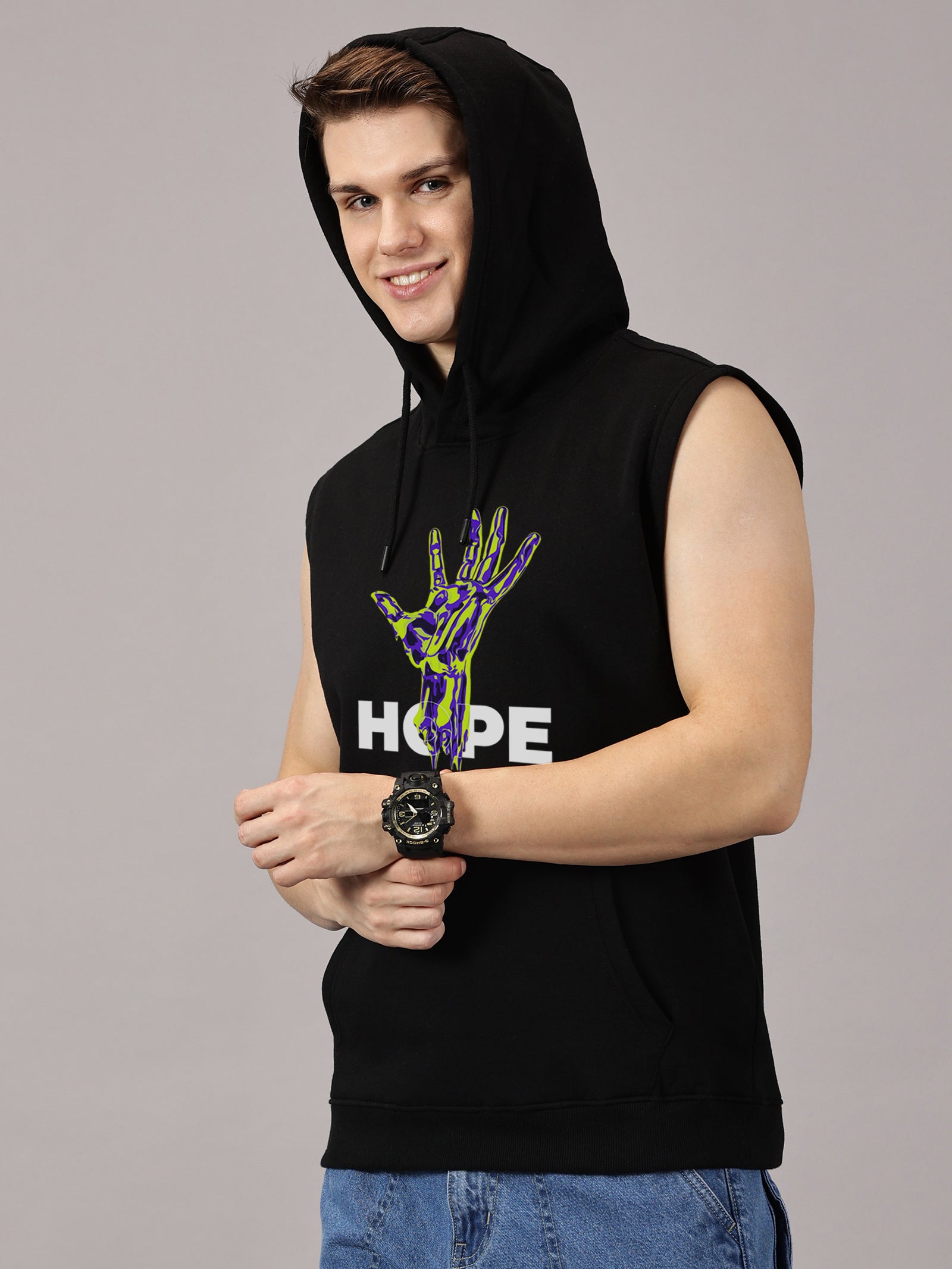 Sweatshirt ::Hand Hope Printed Sleeveless Hoodie