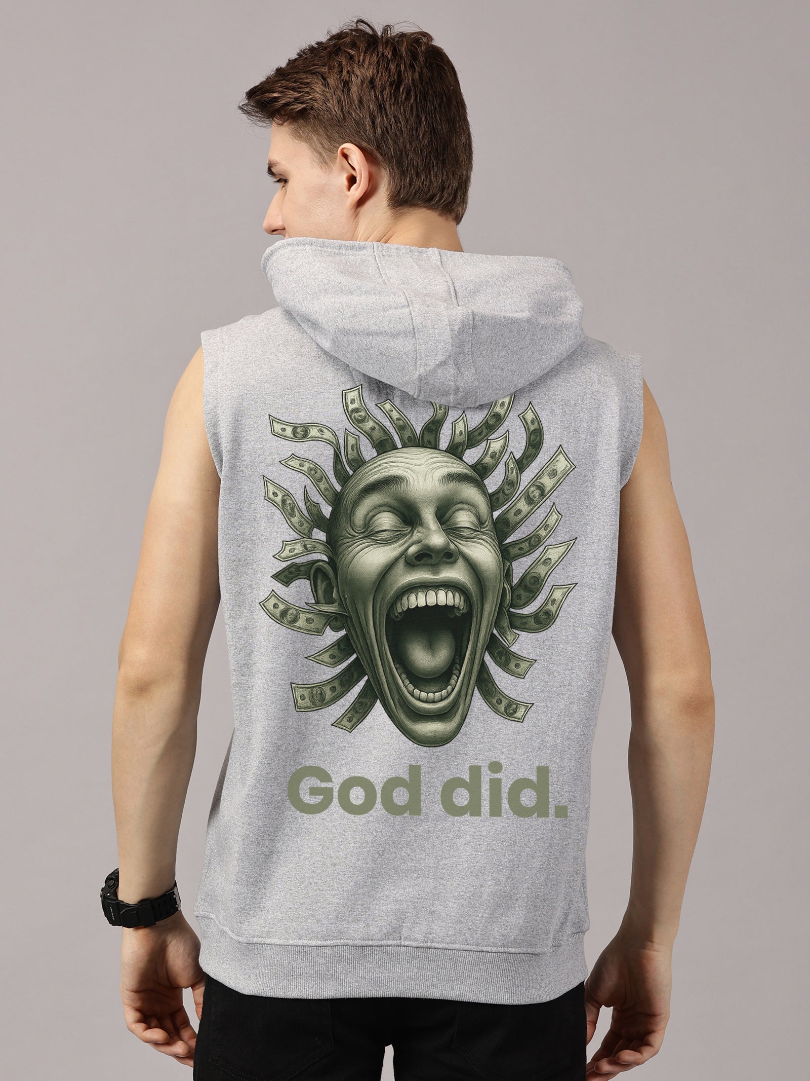 Sweatshirt ::God Did Printed Sleeveless Hoodie