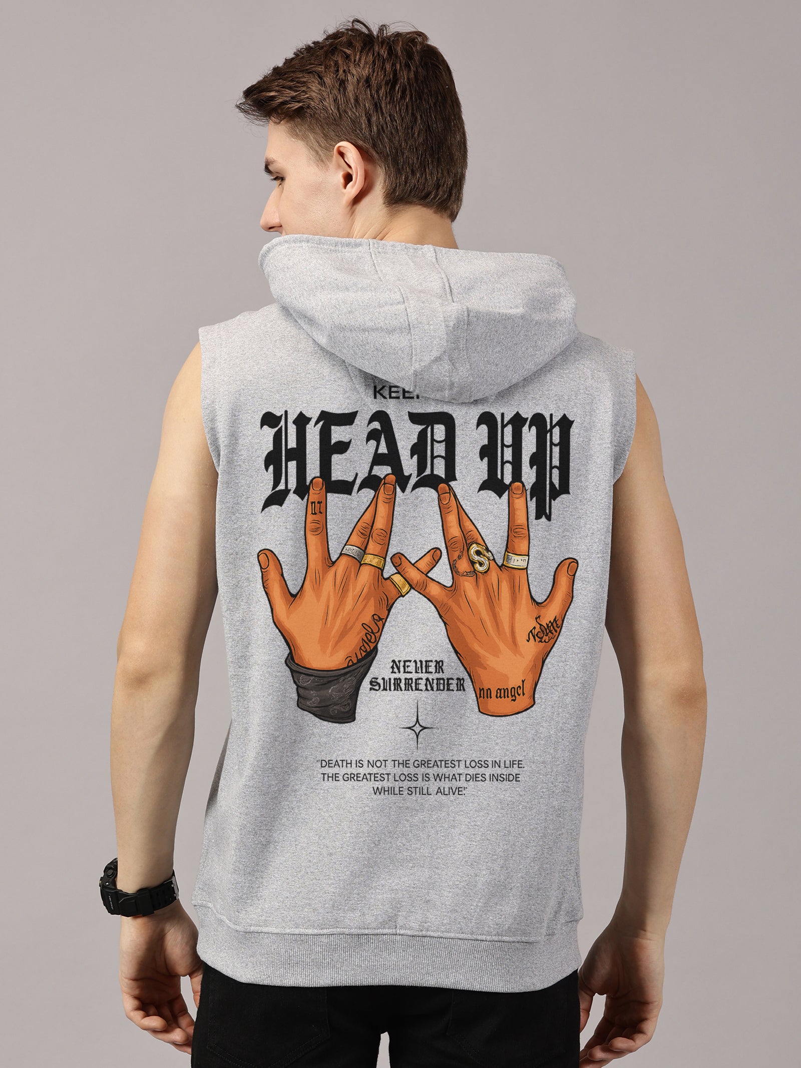 Sweatshirt ::Head Up Printed Sleeveless Hoodie