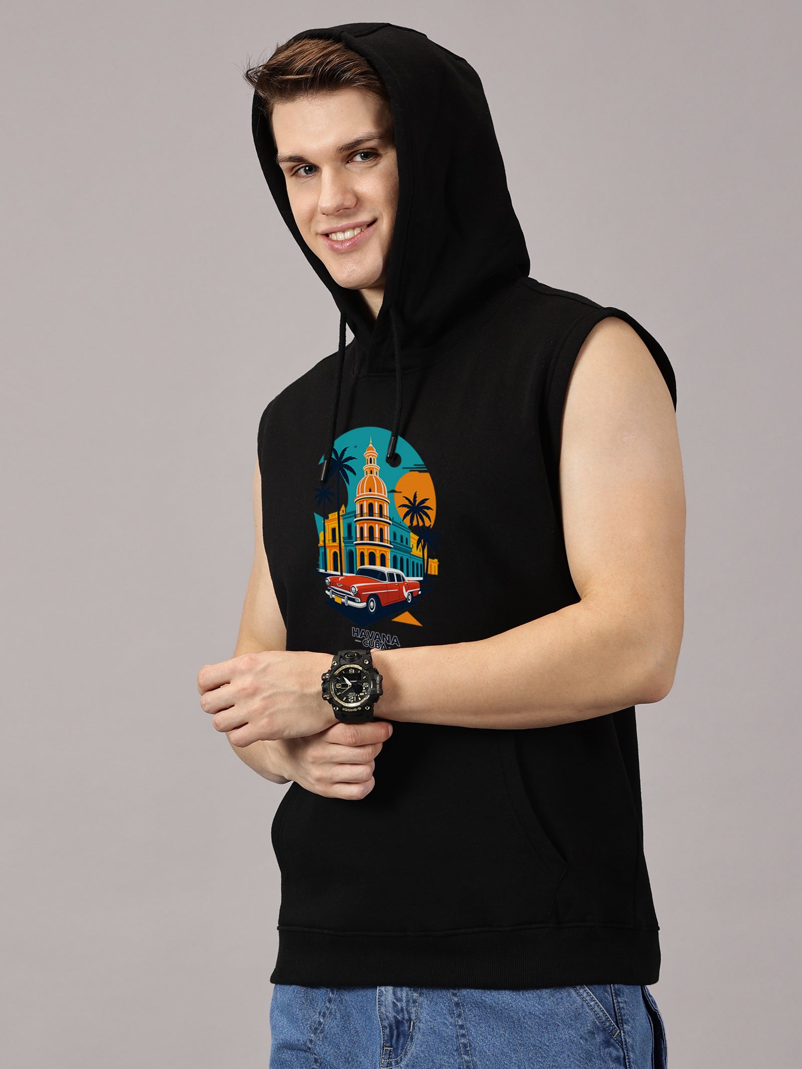 Sweatshirt ::Havana Cuba Printed Sleeveless Hoodie