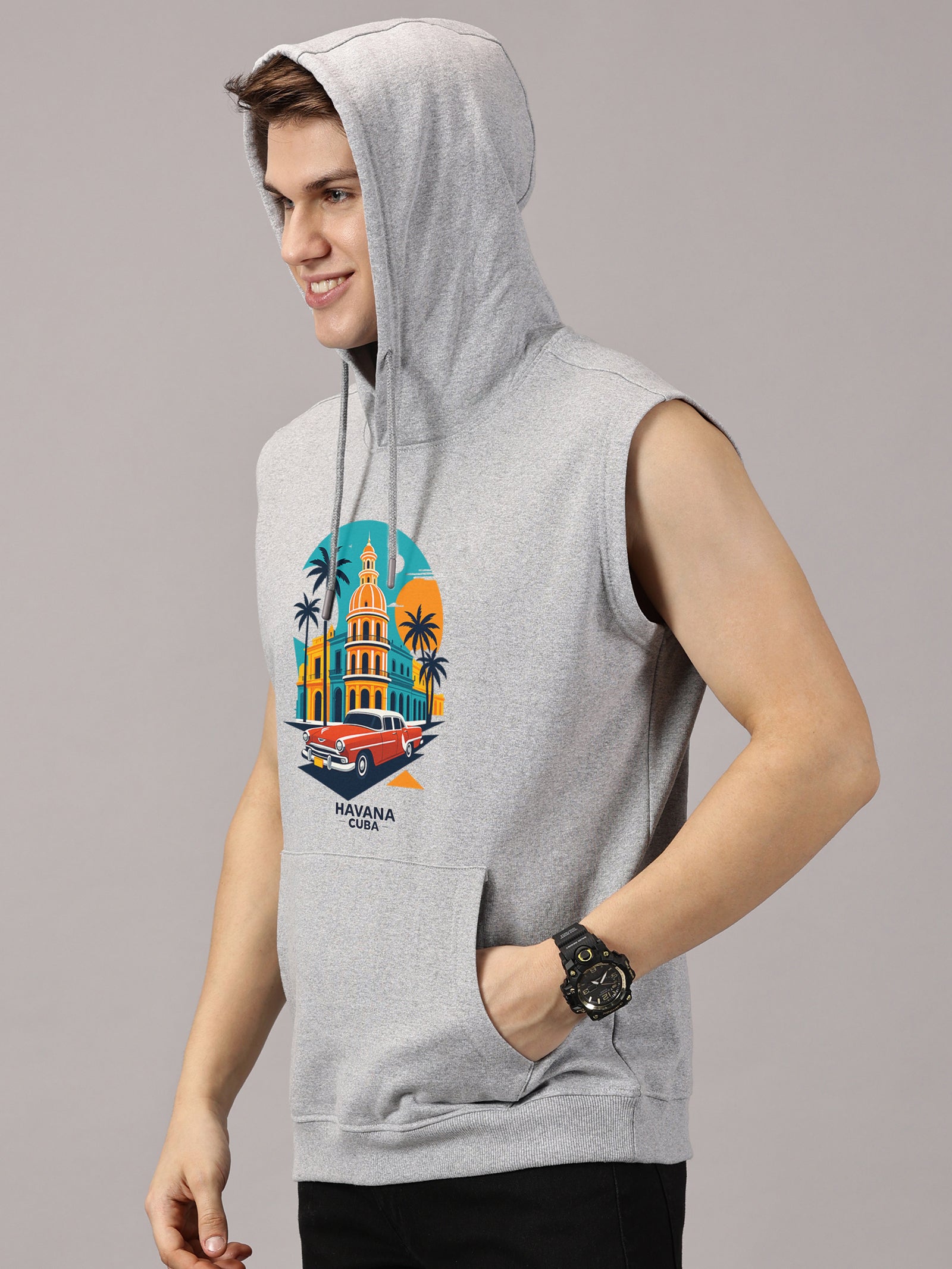 Sweatshirt ::Havana Cuba Printed Sleeveless Hoodie