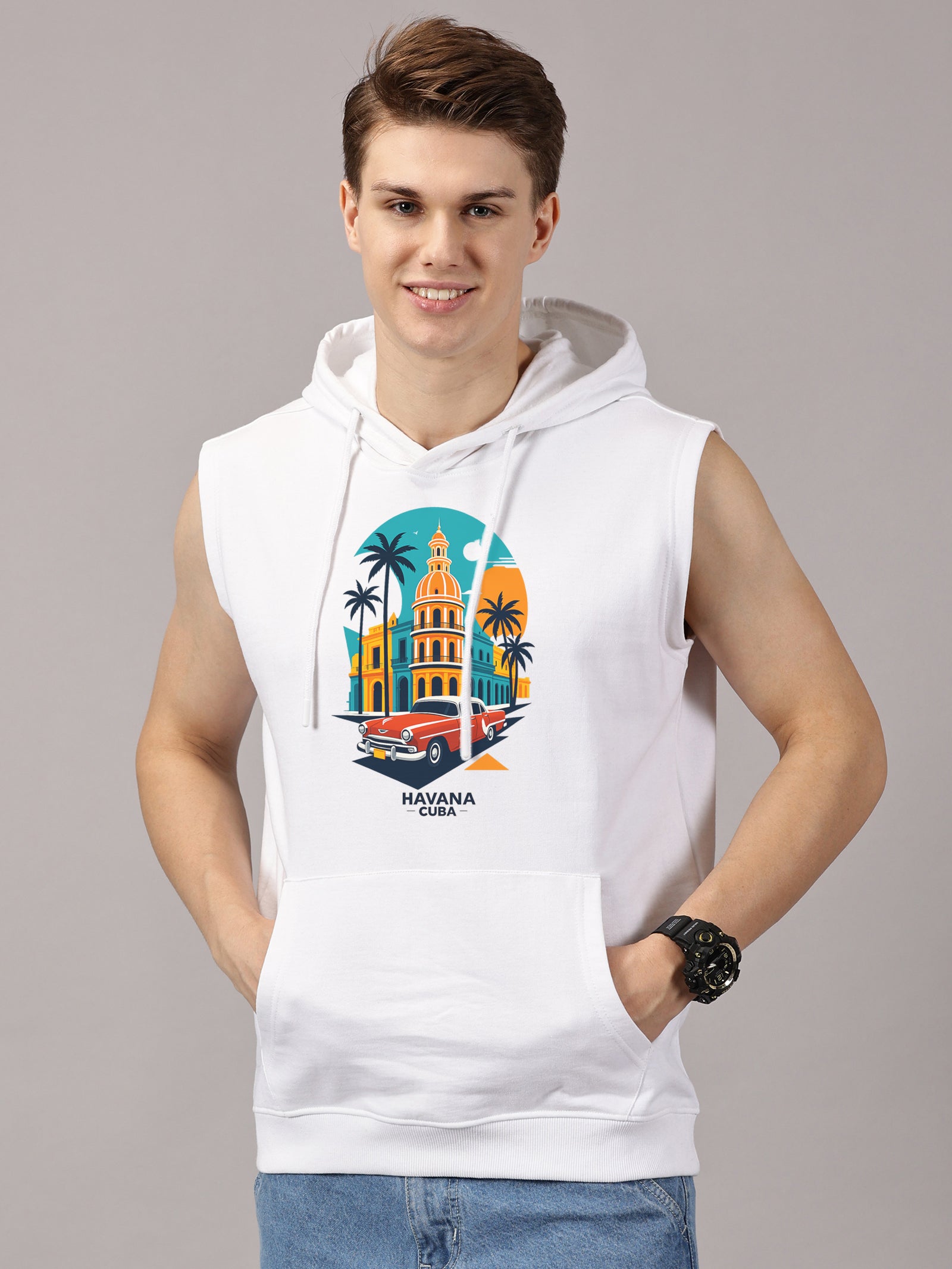 Sweatshirt ::Havana Cuba Printed Sleeveless Hoodie