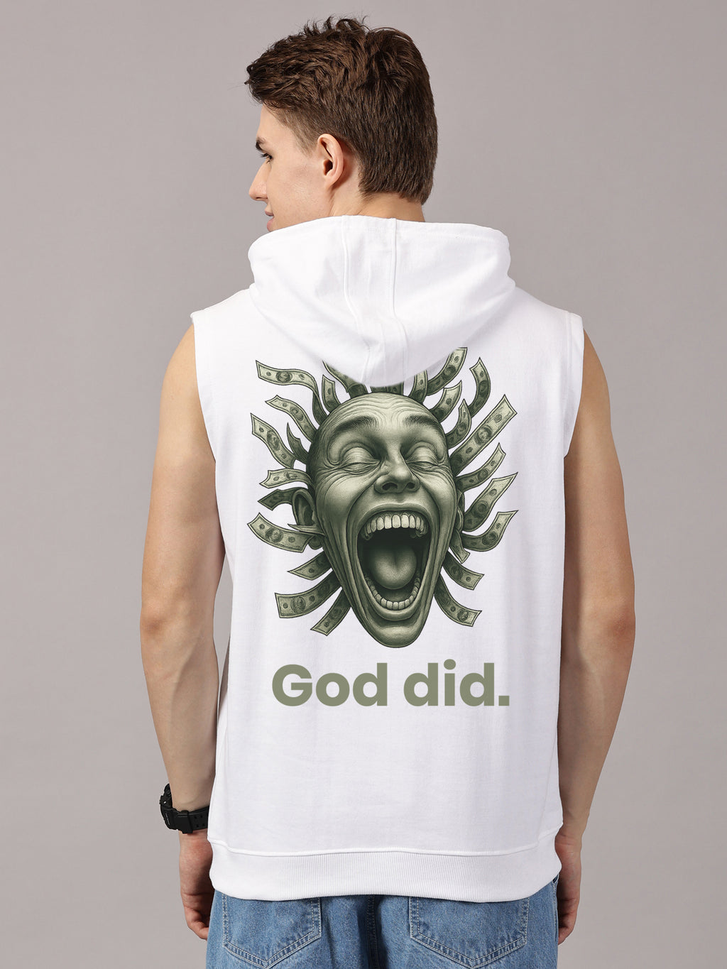 Sweatshirt ::God Did Printed Sleeveless Hoodie