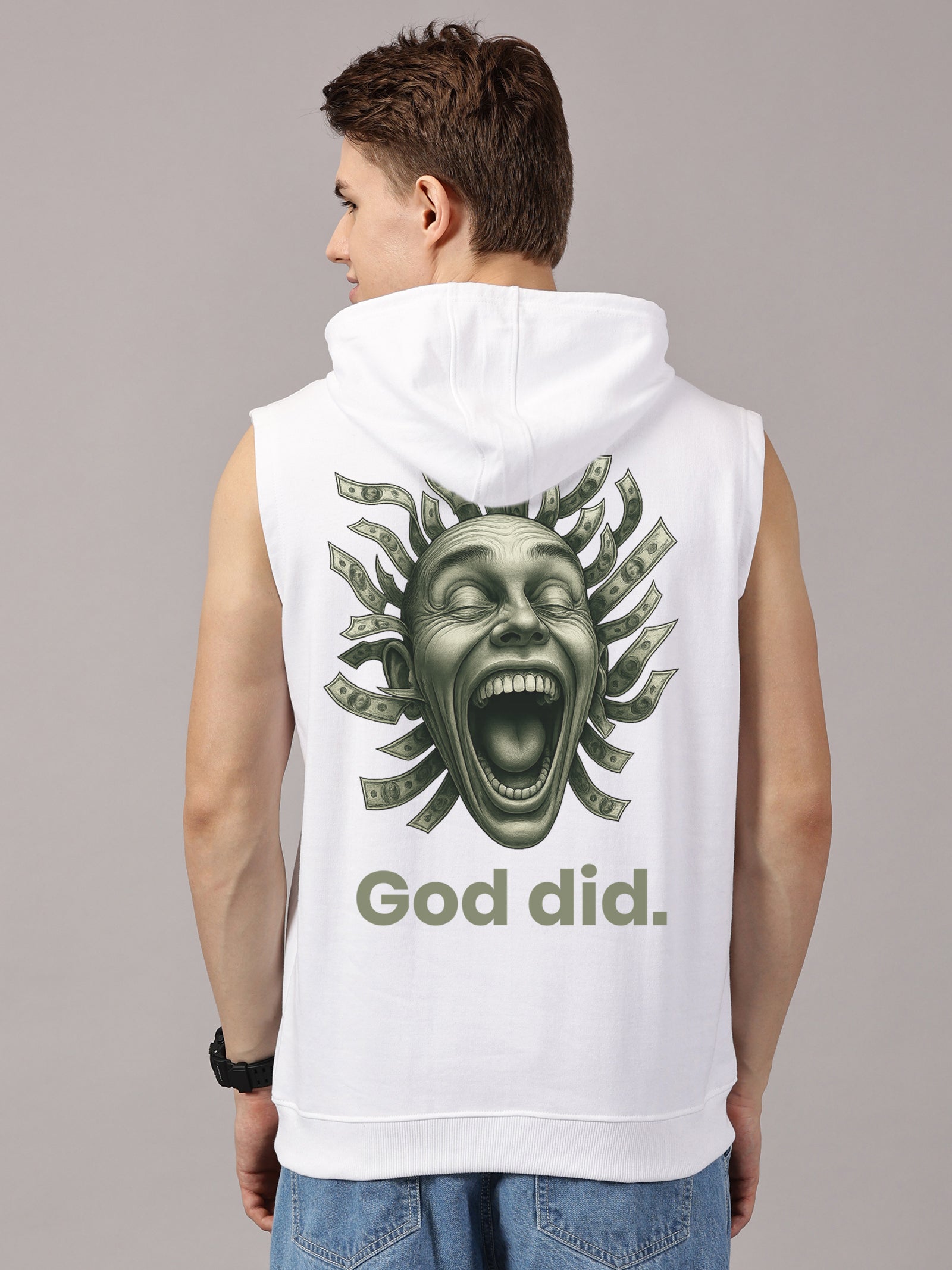 Sweatshirt ::God Did Printed Sleeveless Hoodie