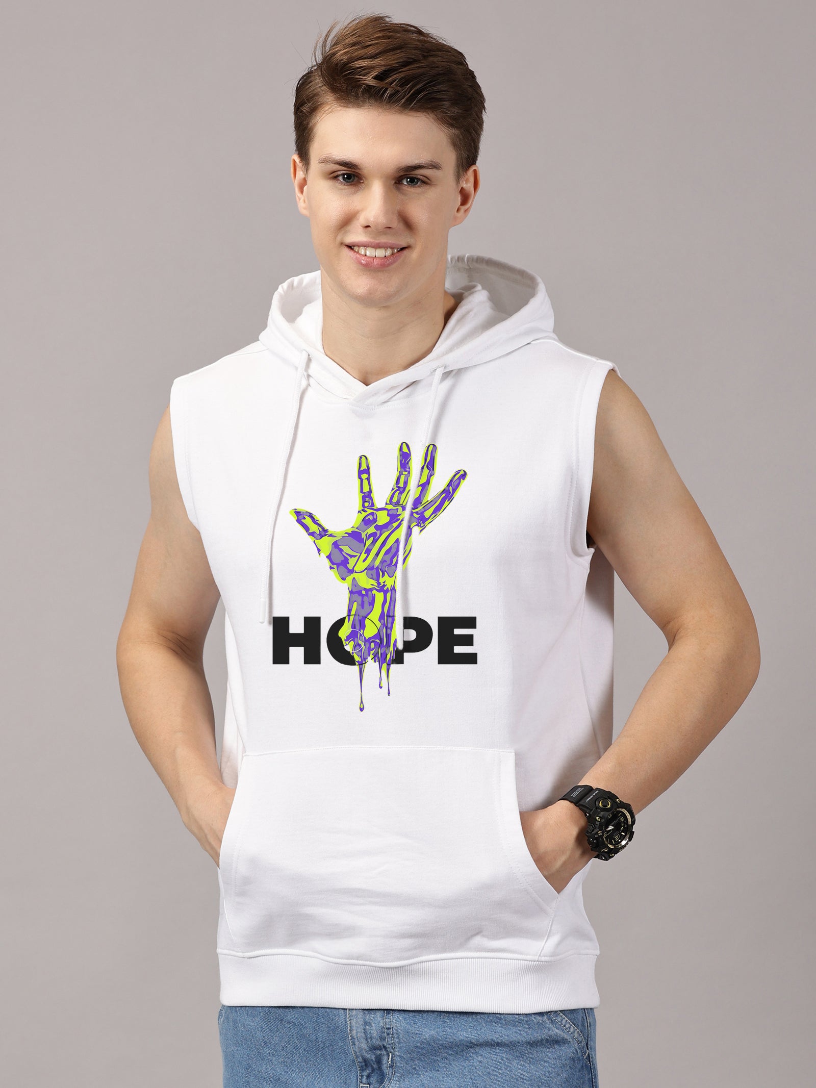 Sweatshirt ::Hand Hope Printed Sleeveless Hoodie