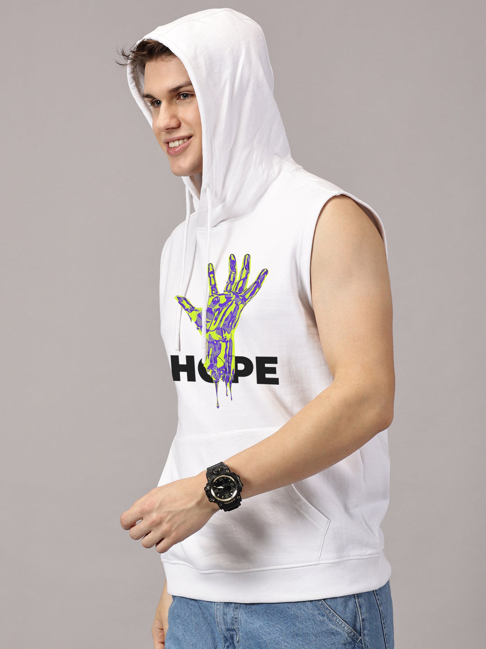 Sweatshirt ::Hand Hope Printed Sleeveless Hoodie