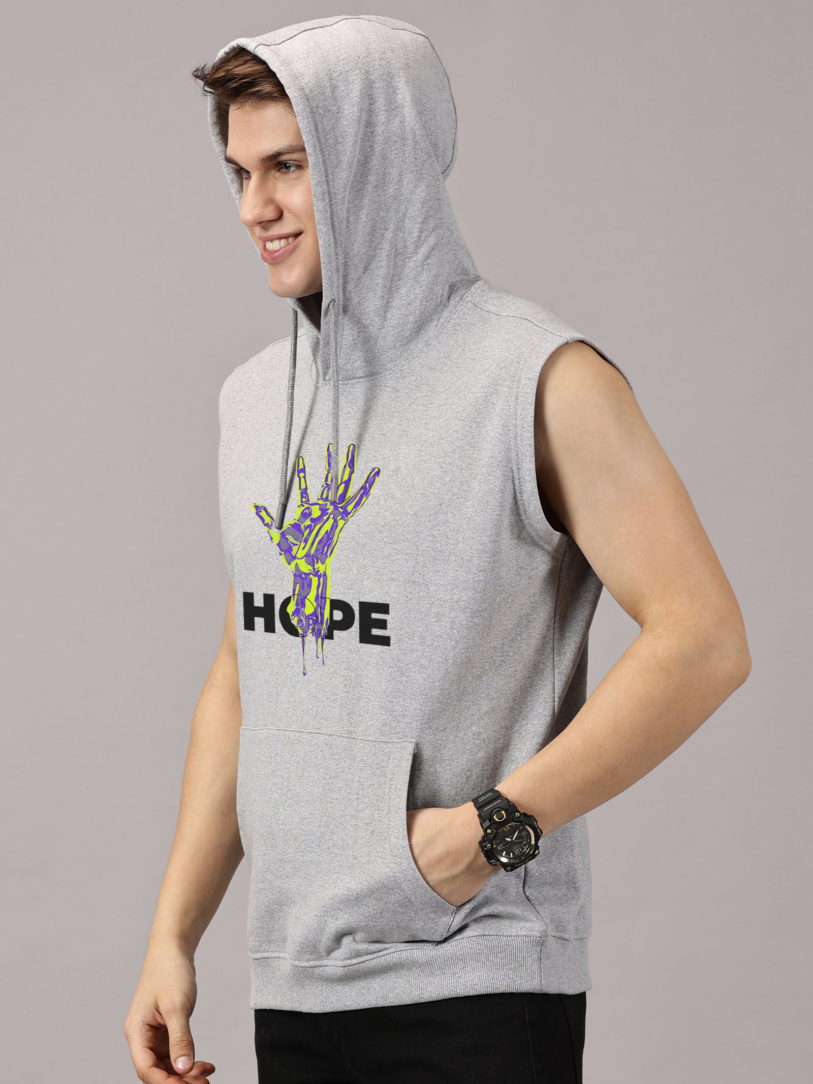 Sweatshirt ::Hand Hope Printed Sleeveless Hoodie