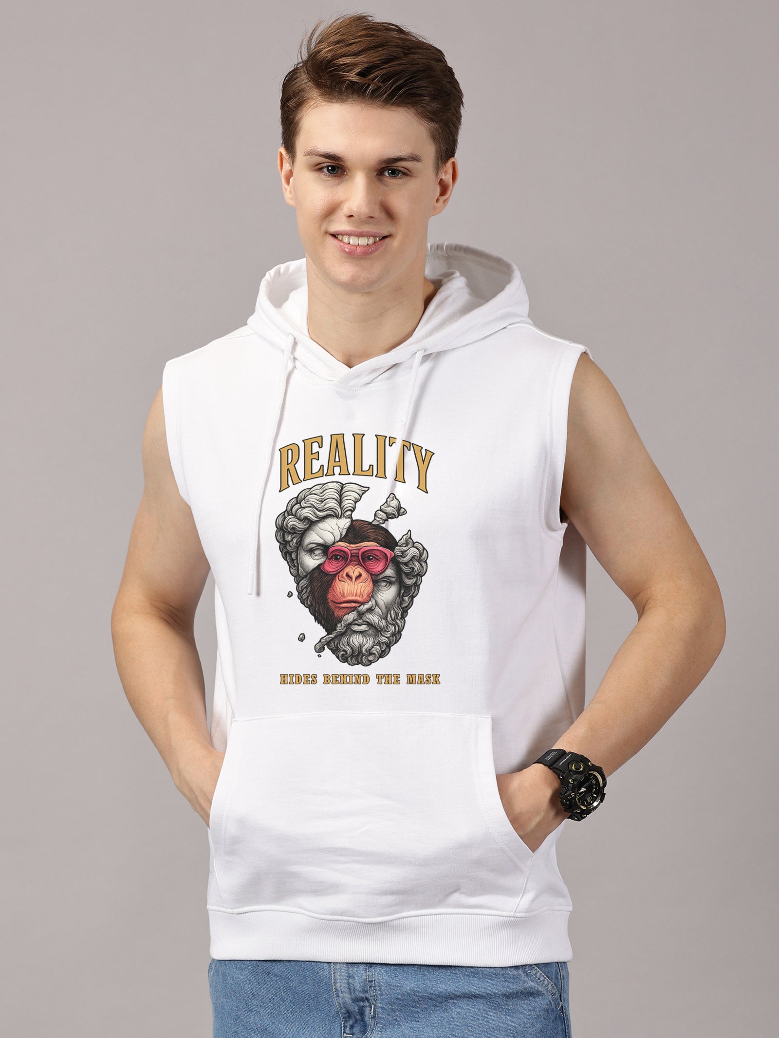 Sweatshirt ::  Reality Printed Sleeveless Hoodie