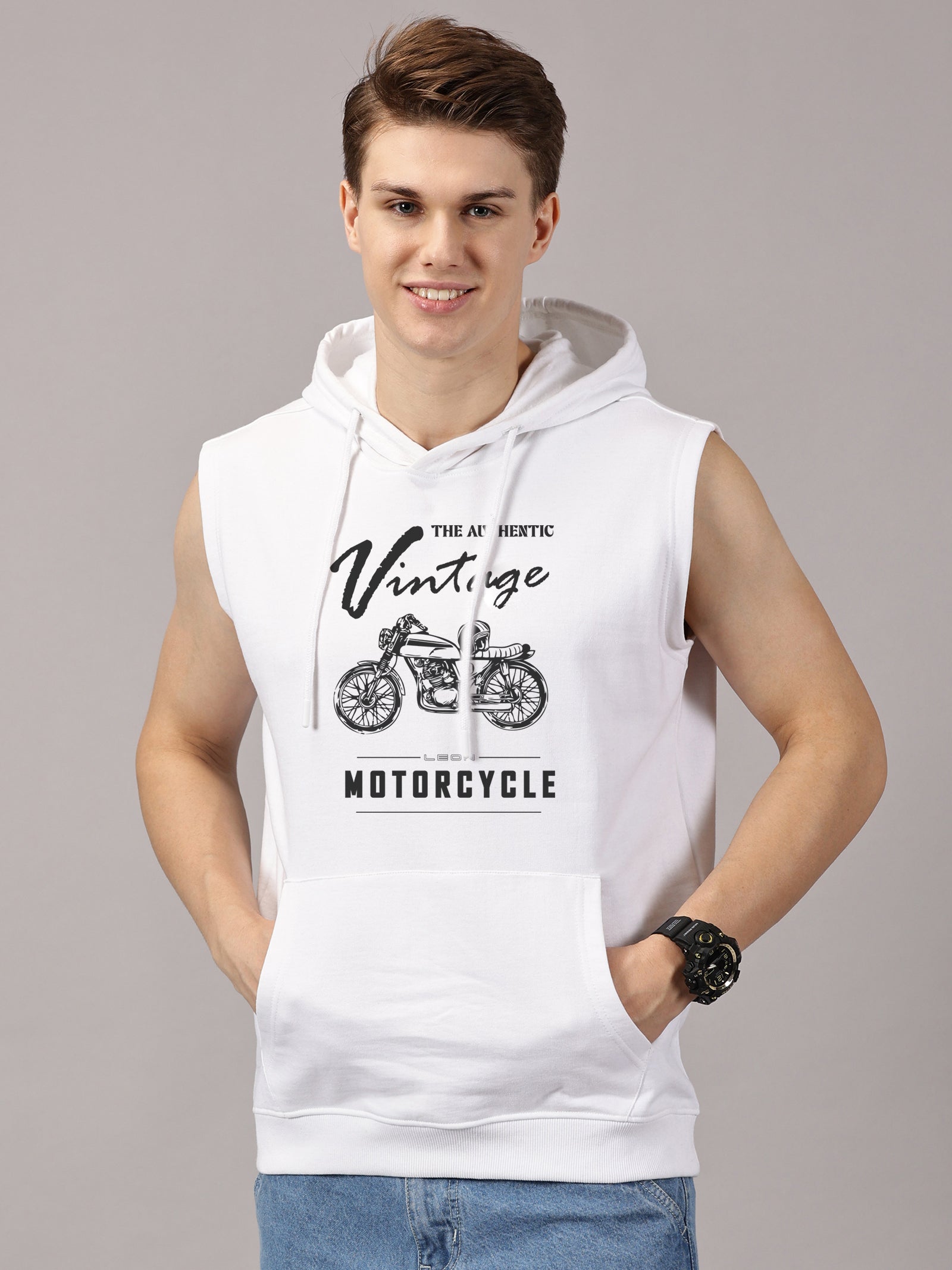 Sweatshirt :: Motor Cycle Printed Sleeveless Hoodie