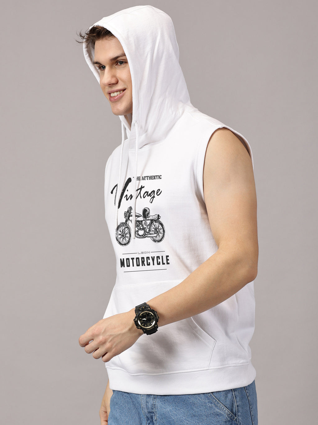 Sweatshirt :: Motor Cycle Printed Sleeveless Hoodie