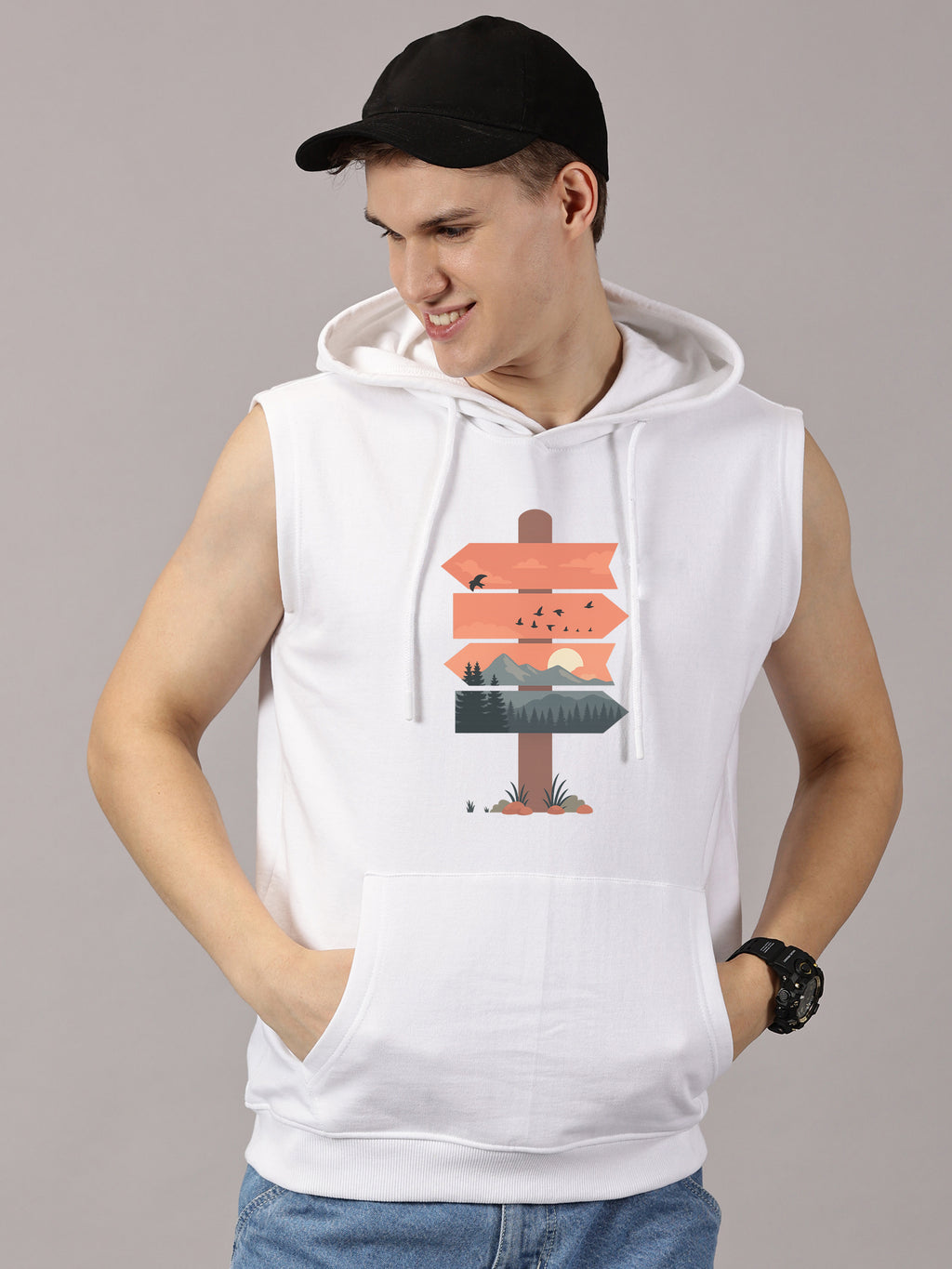 Sweatshirt :: Nature Board Printed Sleeveless Hoodie