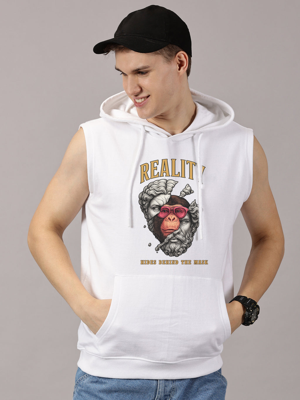 Sweatshirt ::  Reality Printed Sleeveless Hoodie