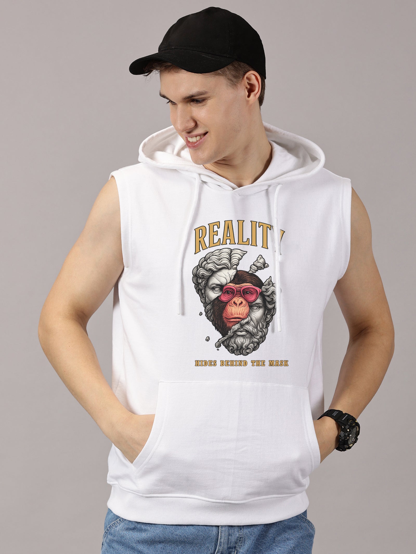 Sweatshirt ::  Reality Printed Sleeveless Hoodie