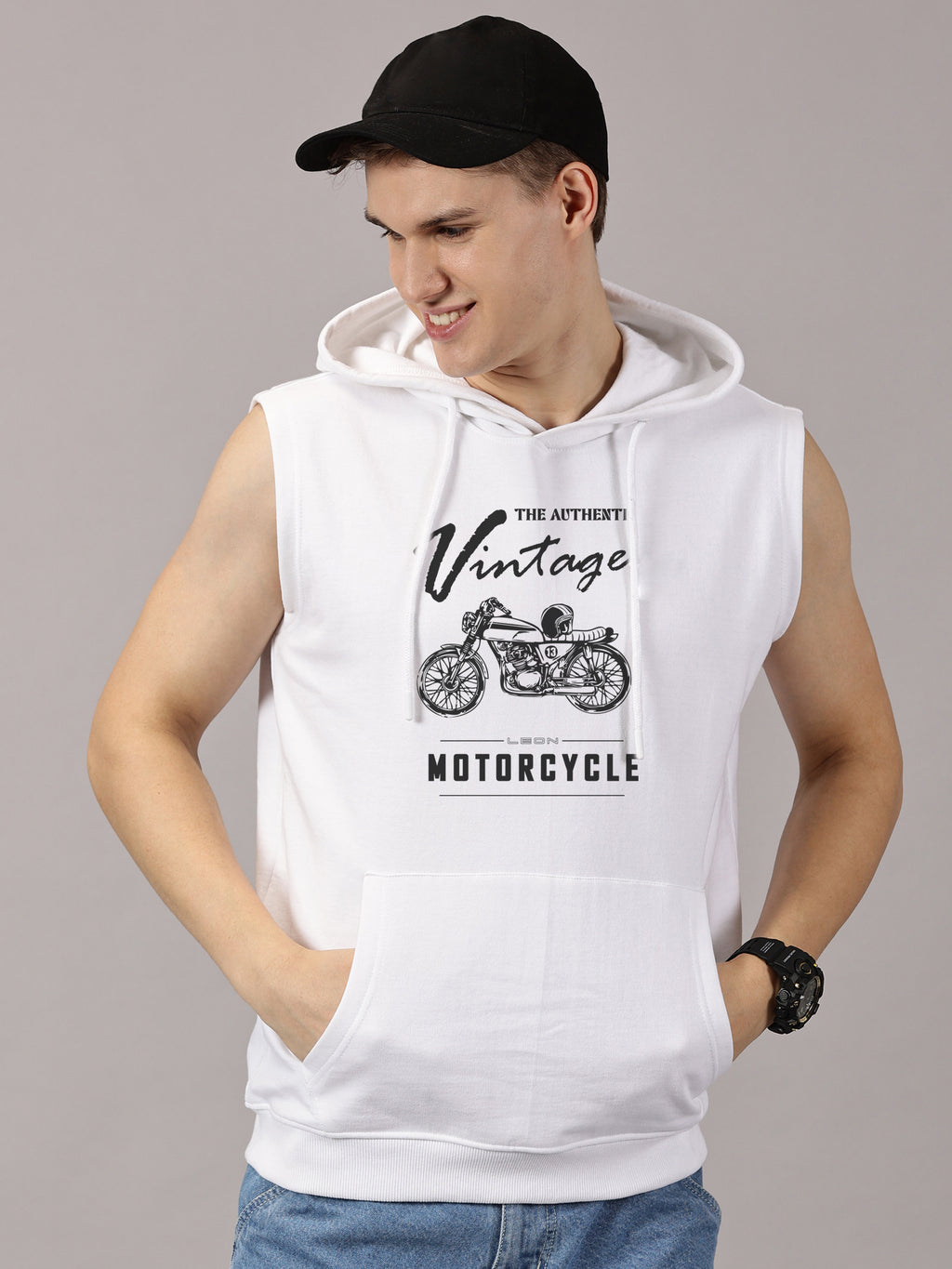 Sweatshirt :: Motor Cycle Printed Sleeveless Hoodie