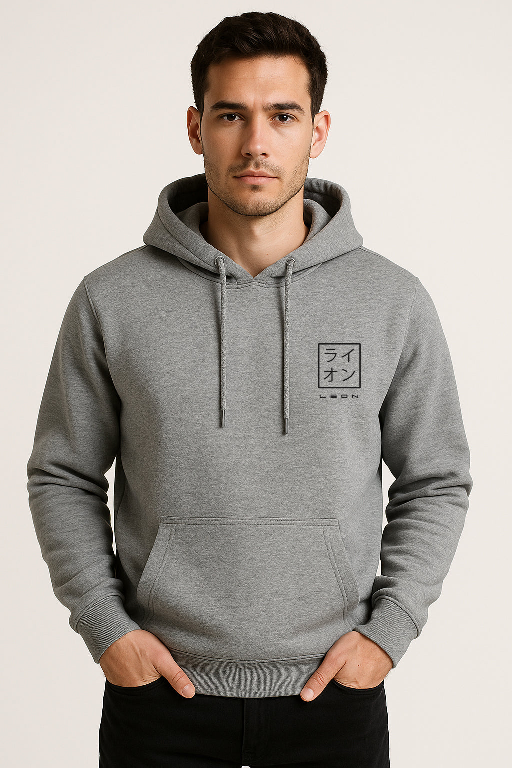 Sweatshirt : Leon Stamp Printed Kangaroo pocket Hoodie