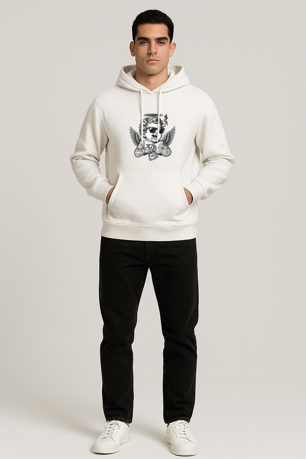 Sweatshirt :Angel Printed Kangaroo Pocket Full Sleeve Hoodie