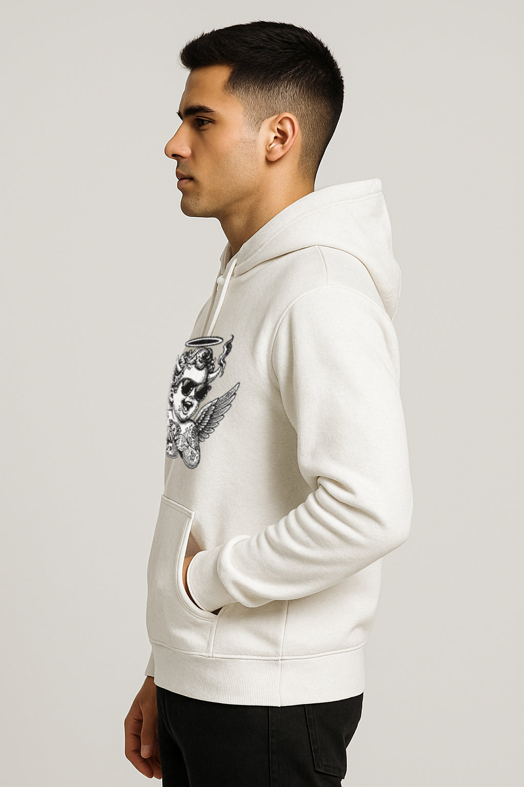 Sweatshirt :Angel Printed Kangaroo Pocket Full Sleeve Hoodie