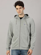 LEON Mens Solid Regular Fit Zipper Grey Hoody