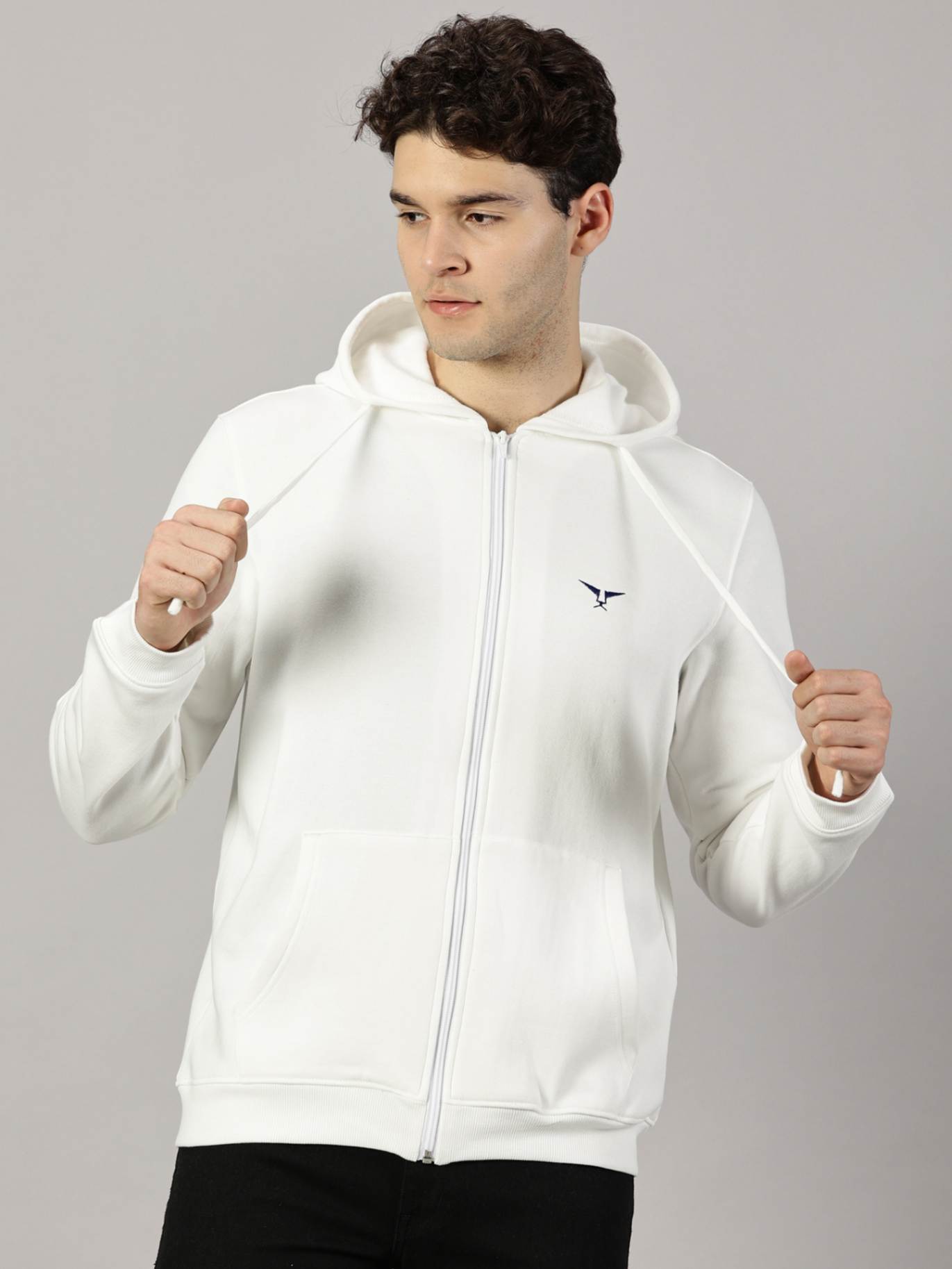 Sweatshirt : Zipper Hooded Jacket White