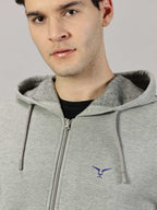 LEON Mens Solid Regular Fit Zipper Grey Hoody
