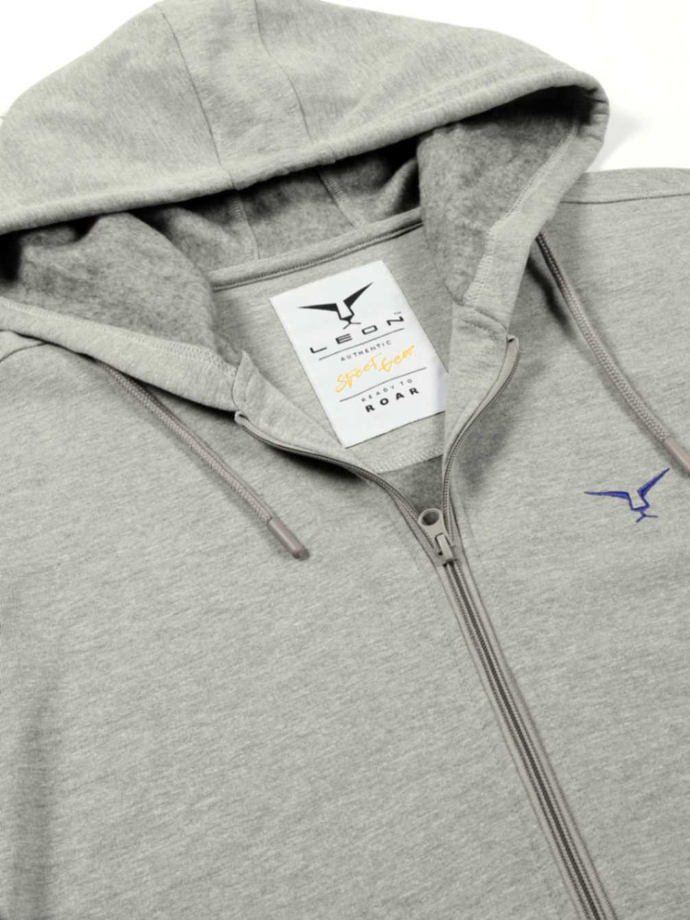 LEON Mens Solid Regular Fit Zipper Grey Hoody