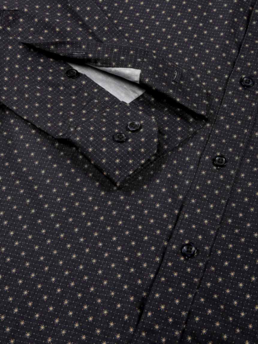 LEON Mens Floral printed Slim Fit Off White Halfsleeve Navy Shirt